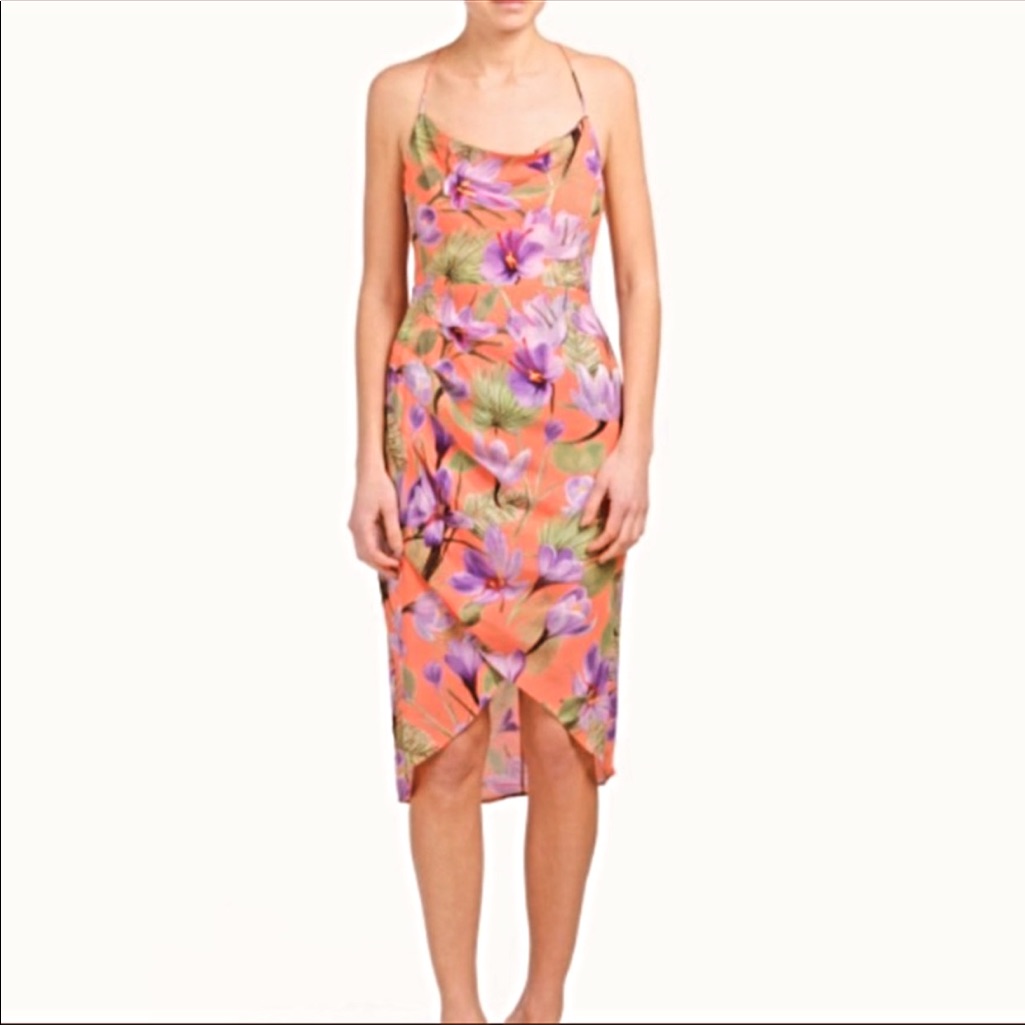 Alice + Olivia Dress In Floral Palm Coral Sz 0